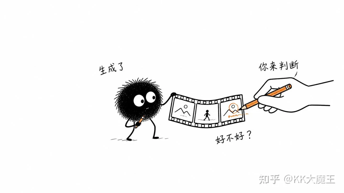 Agent 生成视频片段后由人审阅的插画